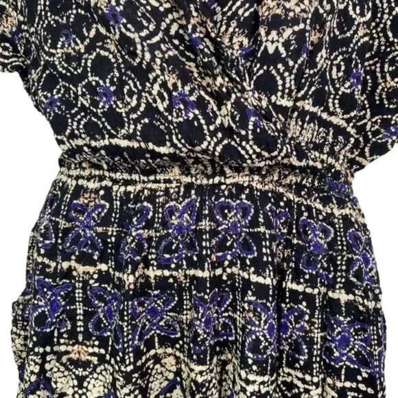 ANGIE BLACK PATTERNED DEEP V-NECK ONE-PIECE SHORTS ROMPER MEDIUM-EUC - Picture 3 of 6